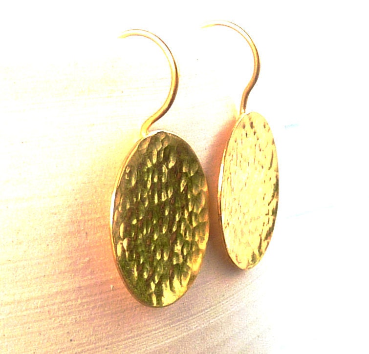Gold Dangle Earrings, Gold Hammered Disc Earrings, Drop Earrings, Gold Earrings, Gold Disc Earrings