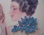 1 Light Blue Flower Venice Lace Applique