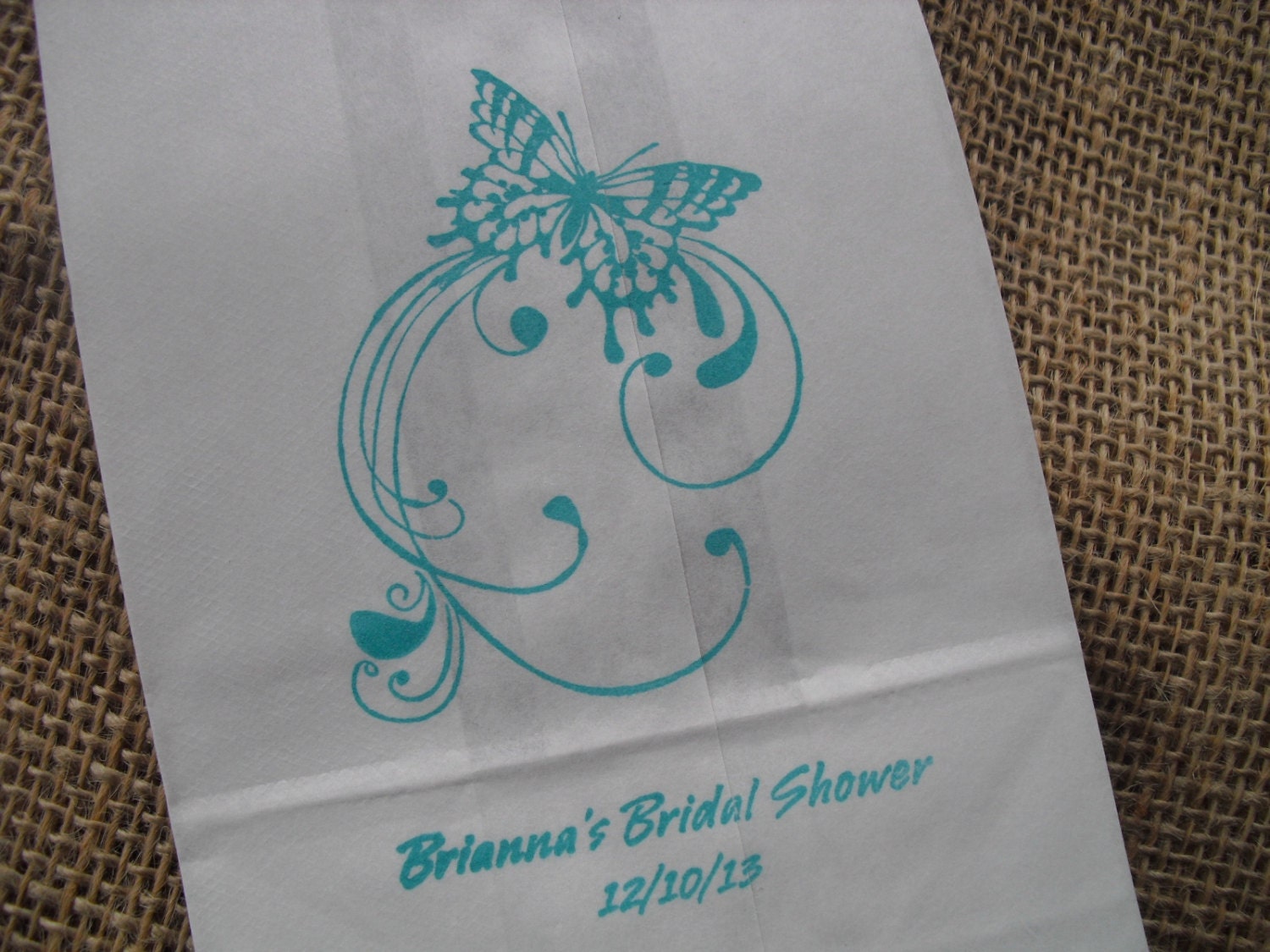 Butterfly Personalized White Paper Favor Bags Cookie Bags Candy Buffet Bags - Set of 10 - Item WP1039