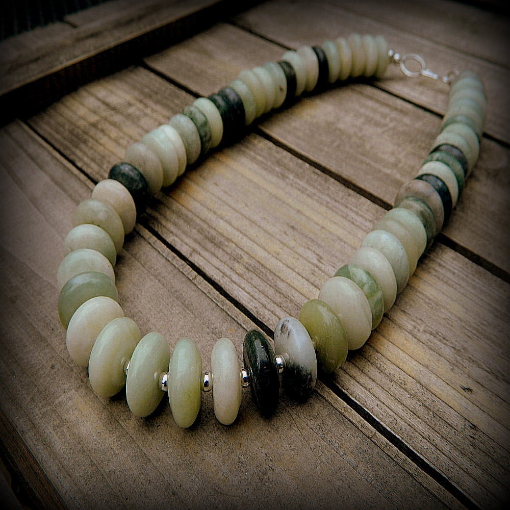 Zen, Western Cowgirl Southwestern Boho Jade Rondelle Stone Necklace