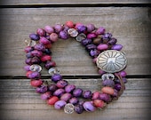 Cactus Flower, Western Cowgirl Southwestern Boho Faceted Purple Agate Stone Wrap Bracelet
