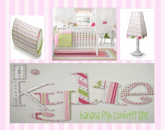 Pink Confetti Polka Dots and Stripes Baby Girl Hand Painted Wall Letters nursery room decor