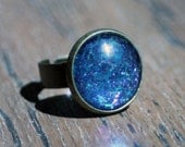 Sea Glitter Cabochon Polish Ring - Adjustable