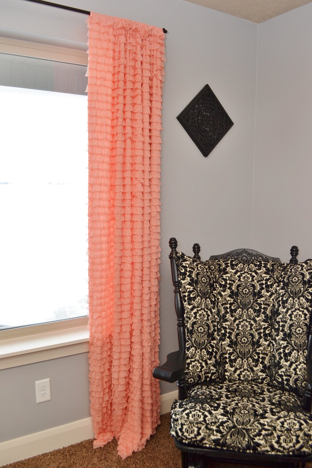 Custom Ruffled Curtain Panel, Apricot pink, Orange or You pick the Color
