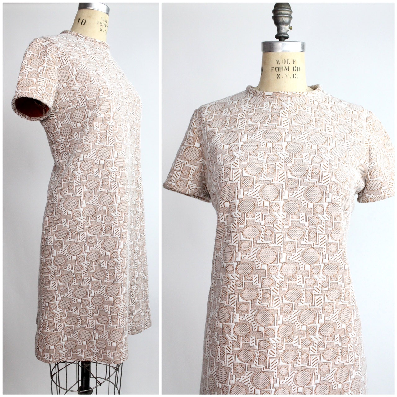 Vintage 60s Geometric Print Mod Scooter Dress / m-l