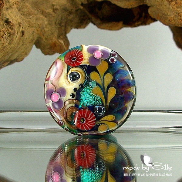 1 handmade lampwork bead focal -- lentil -- SRA -- glass -- S e c r e t  G a r d e n -- Calypsos Beads -- Silke Buechler
