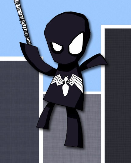 Spiderman Black Costume Illustration Superhero Art Print