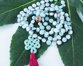 Amazonite Hand Knotted Japa Mala Prayer Beads with Infinite Knot