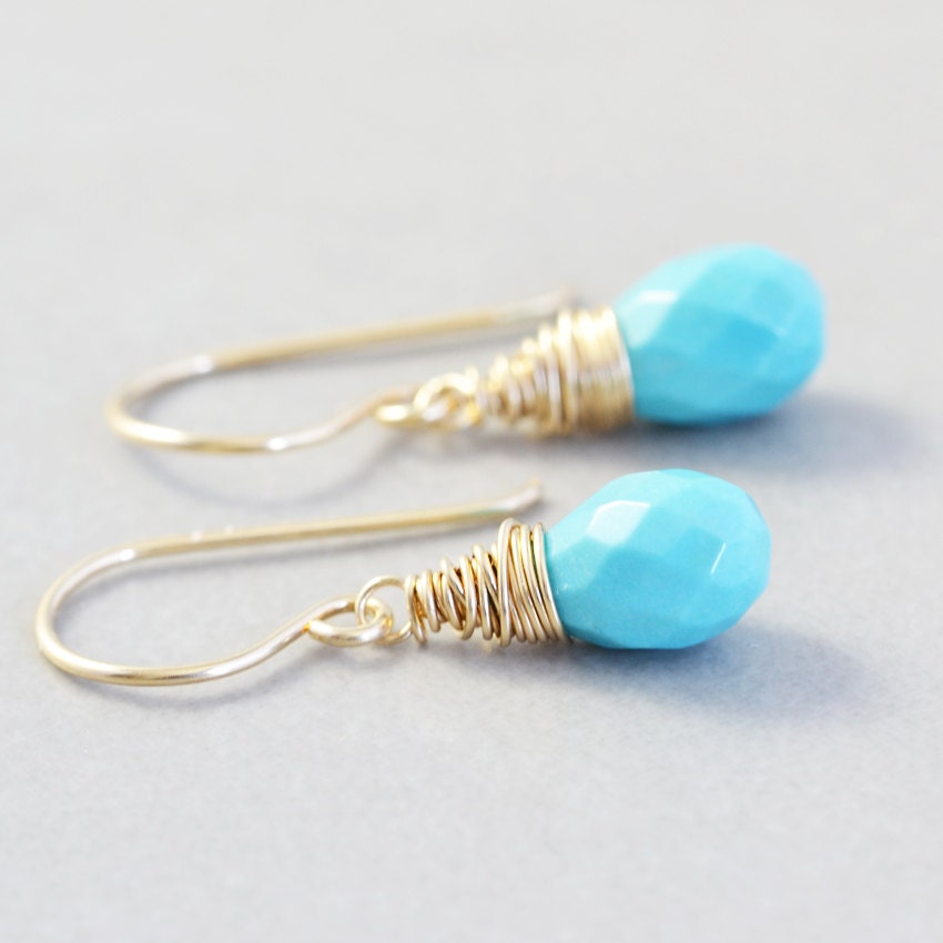 Turquoise Drop Earrings, December Birthstone, Sleeping Beauty, Turquoise Jewelry