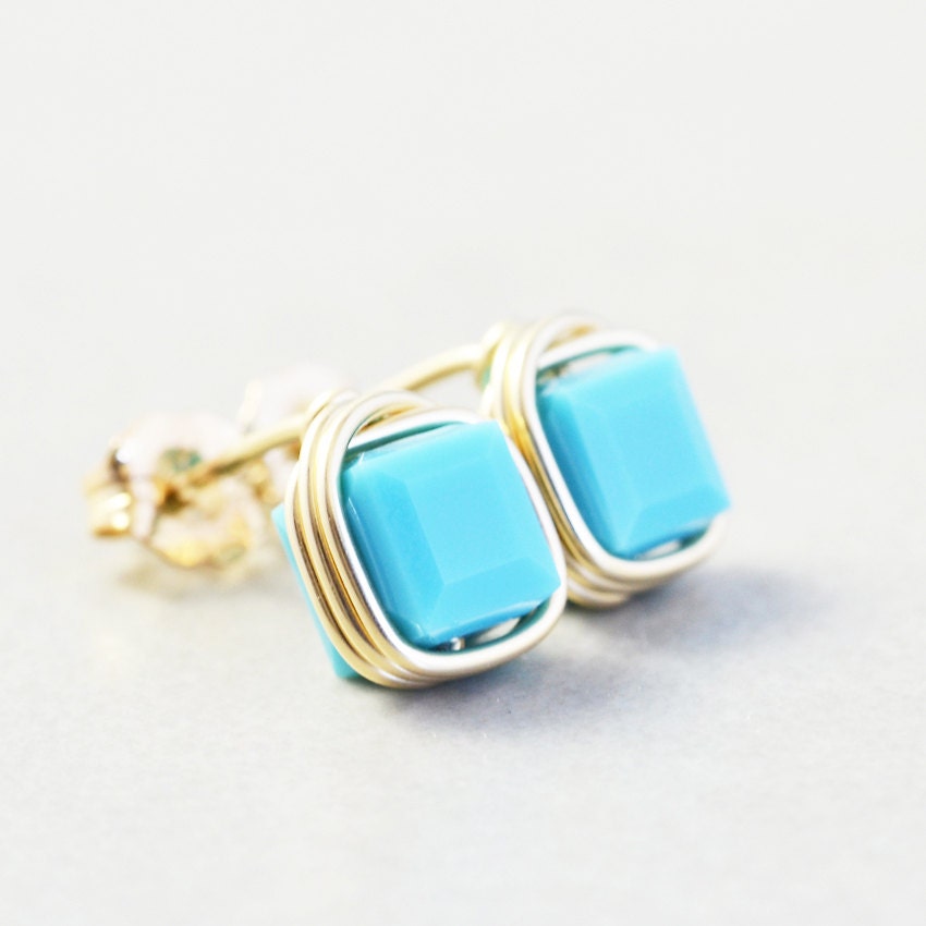 Turquoise Studs, Swarovski Crystal Posts, Aqua Studs, Turquoise Post Earrings