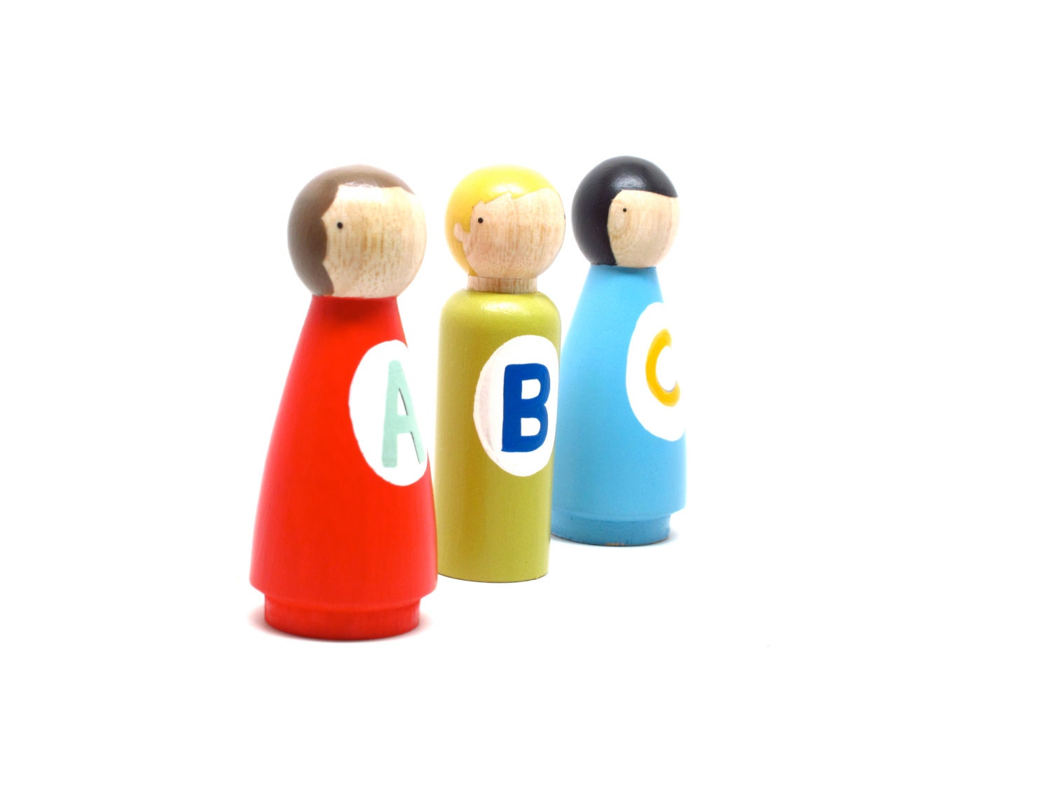 Kids Handmade Toys // El Alfabeto // Fair Trade wooden dolls wooden peg people doll house Educational wooden toy