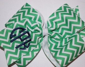Embroidered Monogram Chevron Hair Bow Boutique Initials Personalized