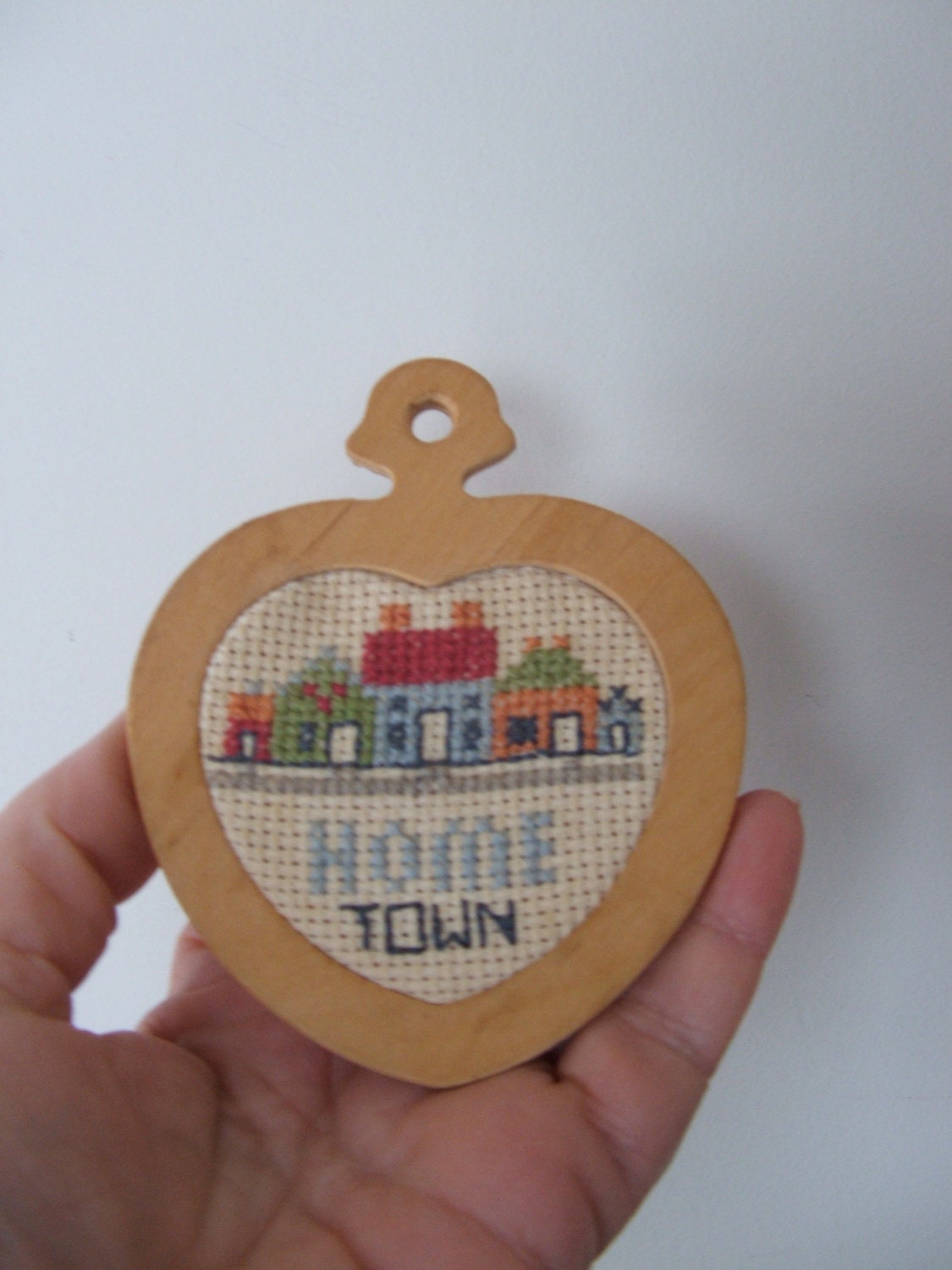 Cross Stitch Home Town Heart Ornament Wall Hanging