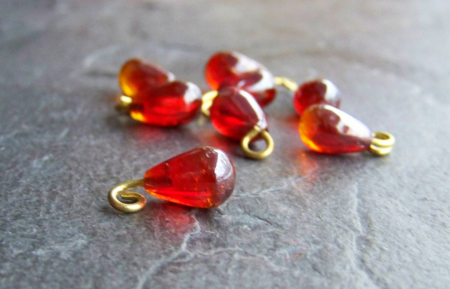 Sale-See Store Announcement-Vintage Glass Charms-Vintage Red Glass And Brass Charms-8