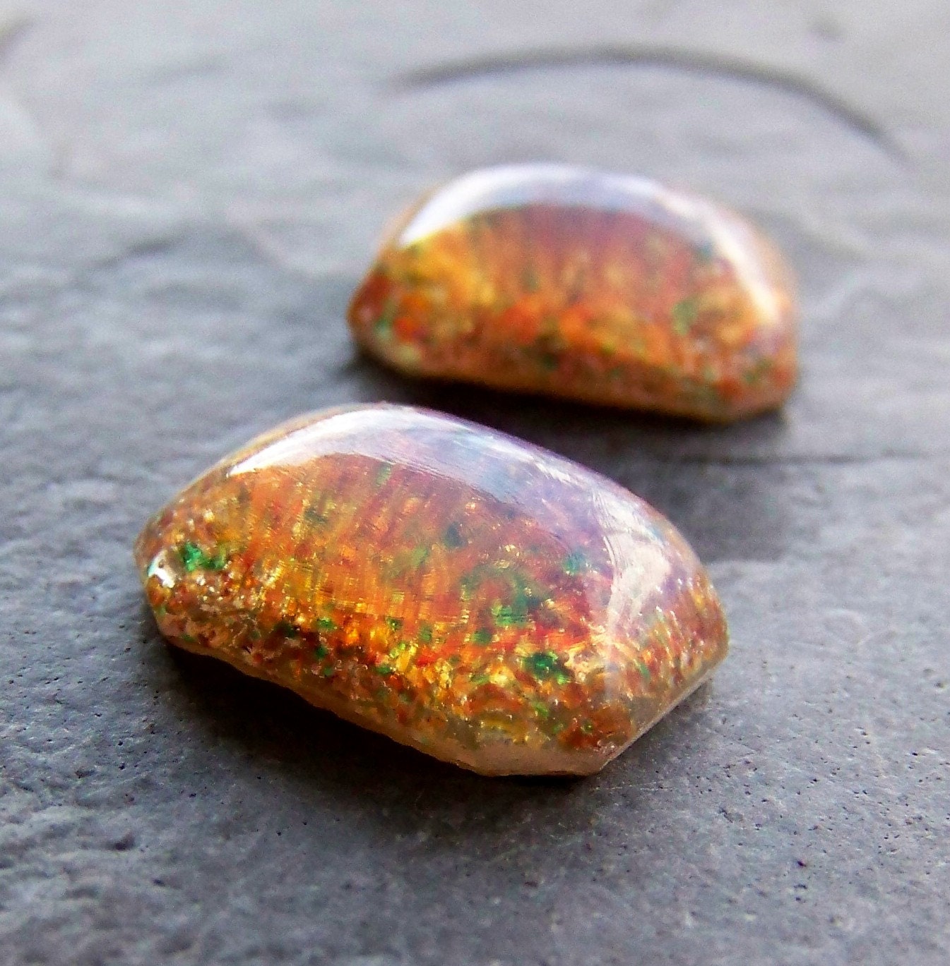Sale-See Store Announcement-Vintage Glass Cabochon-Vintage Harlequin Opal Multi Colored Glass Octagon Cabochon Stone-2