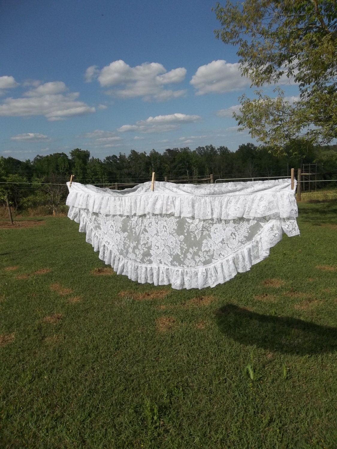 Vintage Lace Curtain Kitchen Window Treatment Valance Swag French Country Farmhouse Cottage Chic Shabby Sewing Supplies