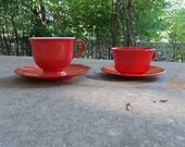Vintage Melamine Dinnerware Melmac Dishes Red Cups Saucers Serving Cottage Chic Mid Century Farmhouse Patriotic Decor 4 Pieces