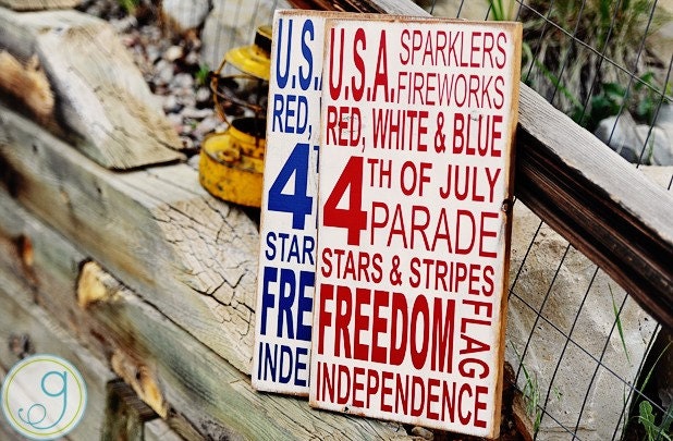 primitive looking  4th of July Subway Art Sign ( pine wood wall hanging)