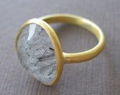 Organic Faceted Black Rutilated Quartz 22k Vermeil Cocktail Ring