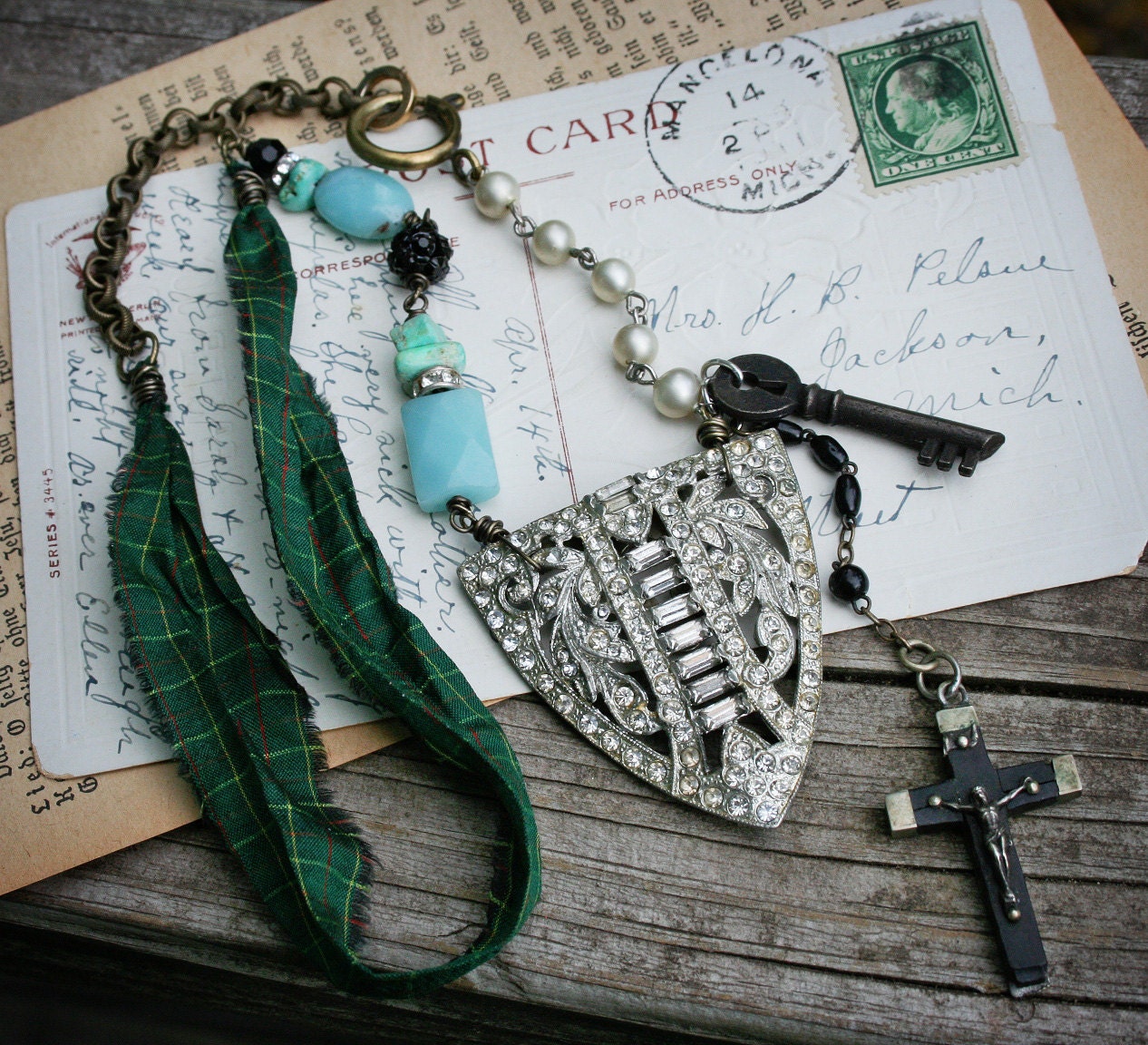 Florian - Vintage Re-purposed Upcycled Rhinestone Assemblage Necklace