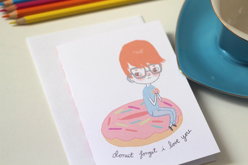 Donut Forget I Love You (Boy) - Illustrated Greeting Card by Mel Stringer