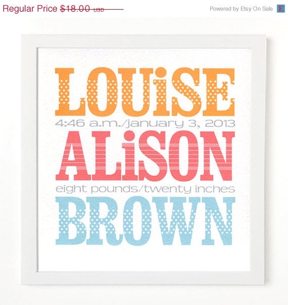 Personalized Baby Announcement Nursery Art Giclee Print