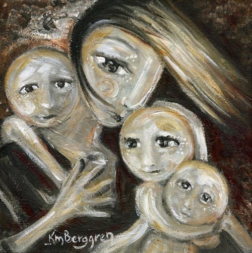 mother and child three children bald boys girls siblings family - Mine - Archival signed 8x10 motherhood print