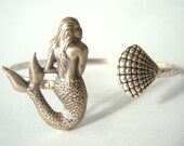 Silver Mermaid cuff bracelet with a shell wrap style