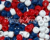 100 Red White Navy Blue pony bead mix 6x9mm for fourth of July bracelets hair 4th Patriotic USA America crafts kid summer scouts Flag Colors