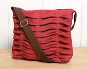 Sling Style Tote Cross Body Purse Zipper Top Bag in Red Denim
