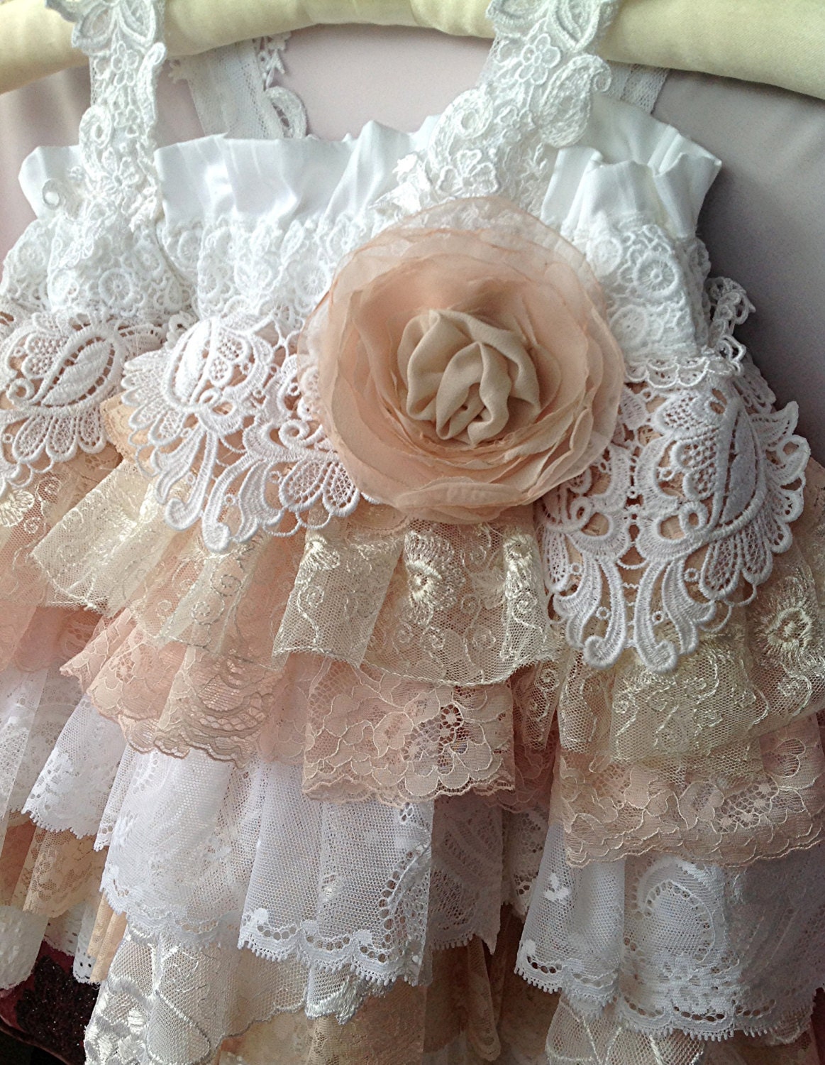 Vintage Lace Flower Girl Dress Wedding, Birthday party By Rosanna Hope For Babybonbons Blush Ivory Custom