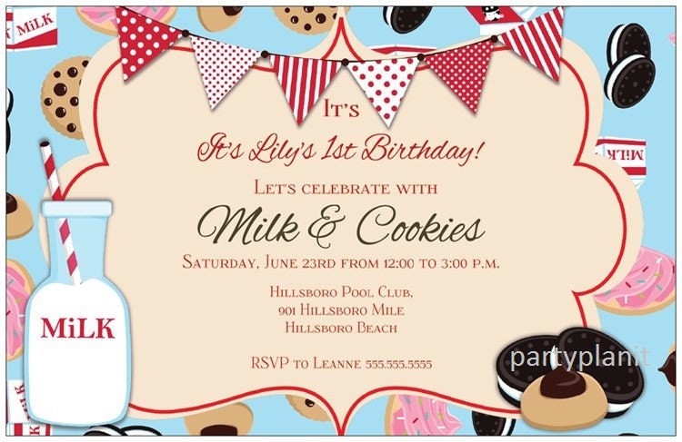 Set of 20 Milk and Cookies Party Invitations Custom Il_570xn