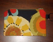 Retro Flower Zipper Coin Purse Pouch Change Bag Black Yellow with Key Ring Gift Mom Girl