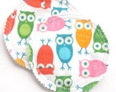 Nursing Pad Set in Bamboo and Organic Cotton with Waterproof PUL in White Owls - quilter's cotton print