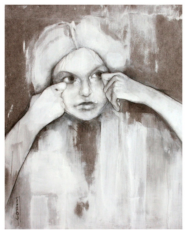 gray and white portrait art print human figurative - how to disappear completely