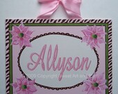 Pink Brown zebra green flower 11x14 Custom canvas wall art baby nursery kids handpainted pattern