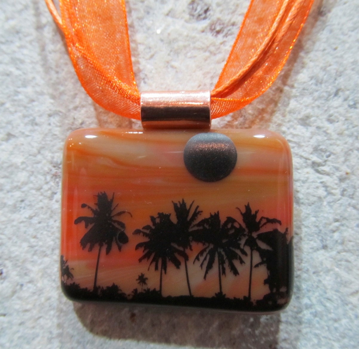 Fused Glass Pendant with ribbon necklace: Sunset In Paradise