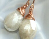Silverite Briolette Earrings Wire Wrapped in Rose Gold Fill, White Gemstones, Silverite Drop Earrings, Mystic Corundum, Rose Gold Drops