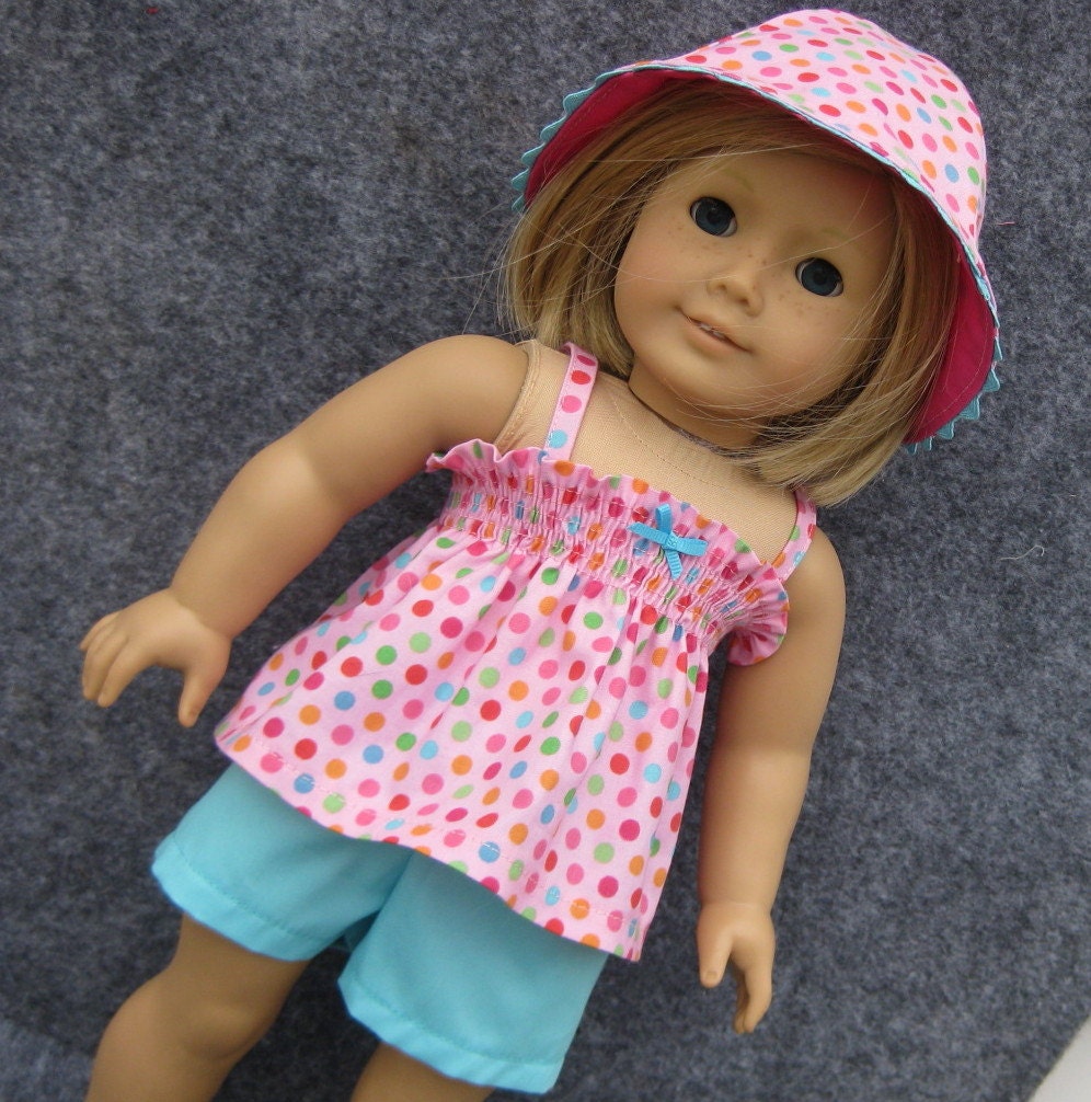 Shirred Pink Dots Shorts Set for American Girl