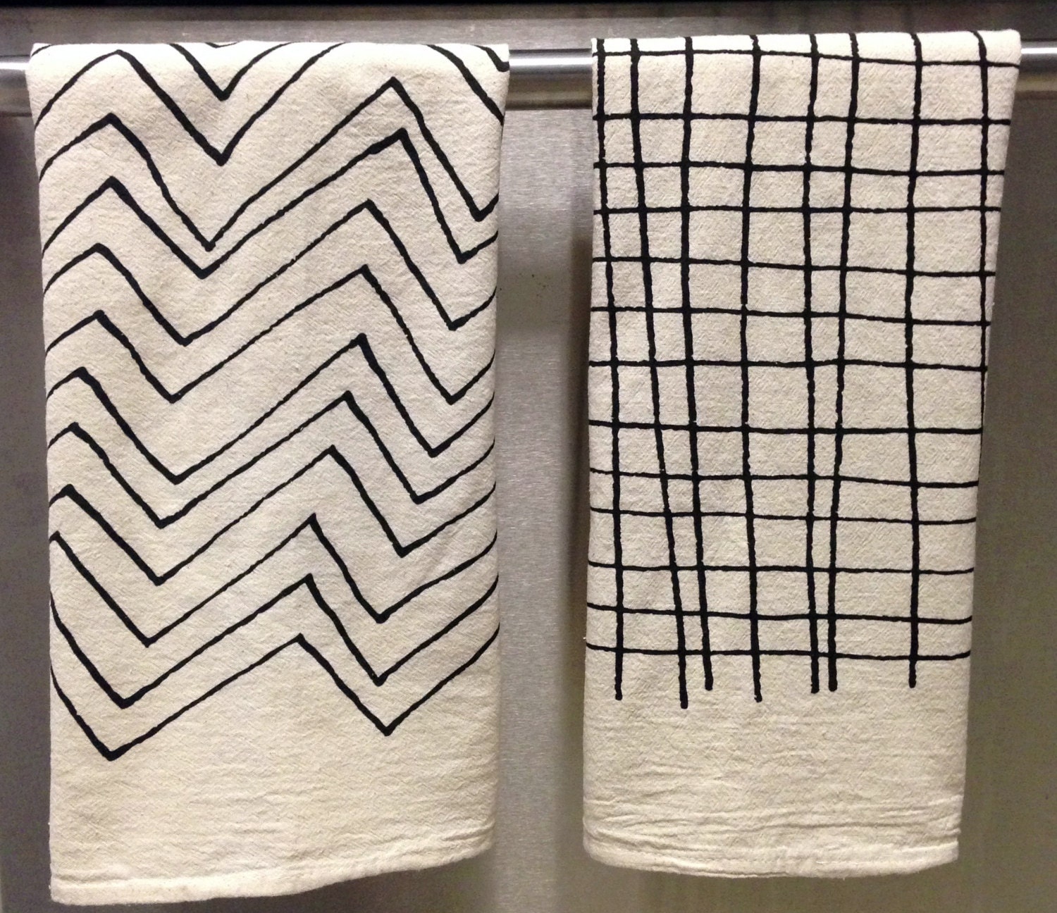 Tea Towel - Screen Printed Organic Cotton Flour Sack Towel - Soft and Absorbent Dish Towel - Chevron or Plaid