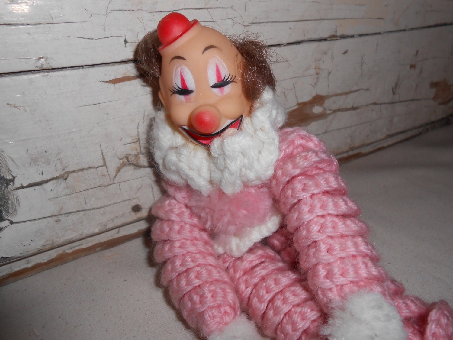 Vintage Handmade Crocheted Clown Doll
