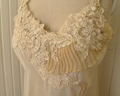 Royal Orleans-  Nude and Champagne Lace Slip top with pearls and pleating Womens Slip top