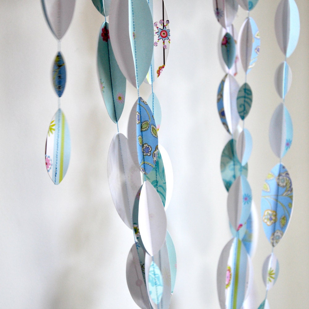 Nana's Patchwork Stitched Paper Leaves Garland Blue Thread
