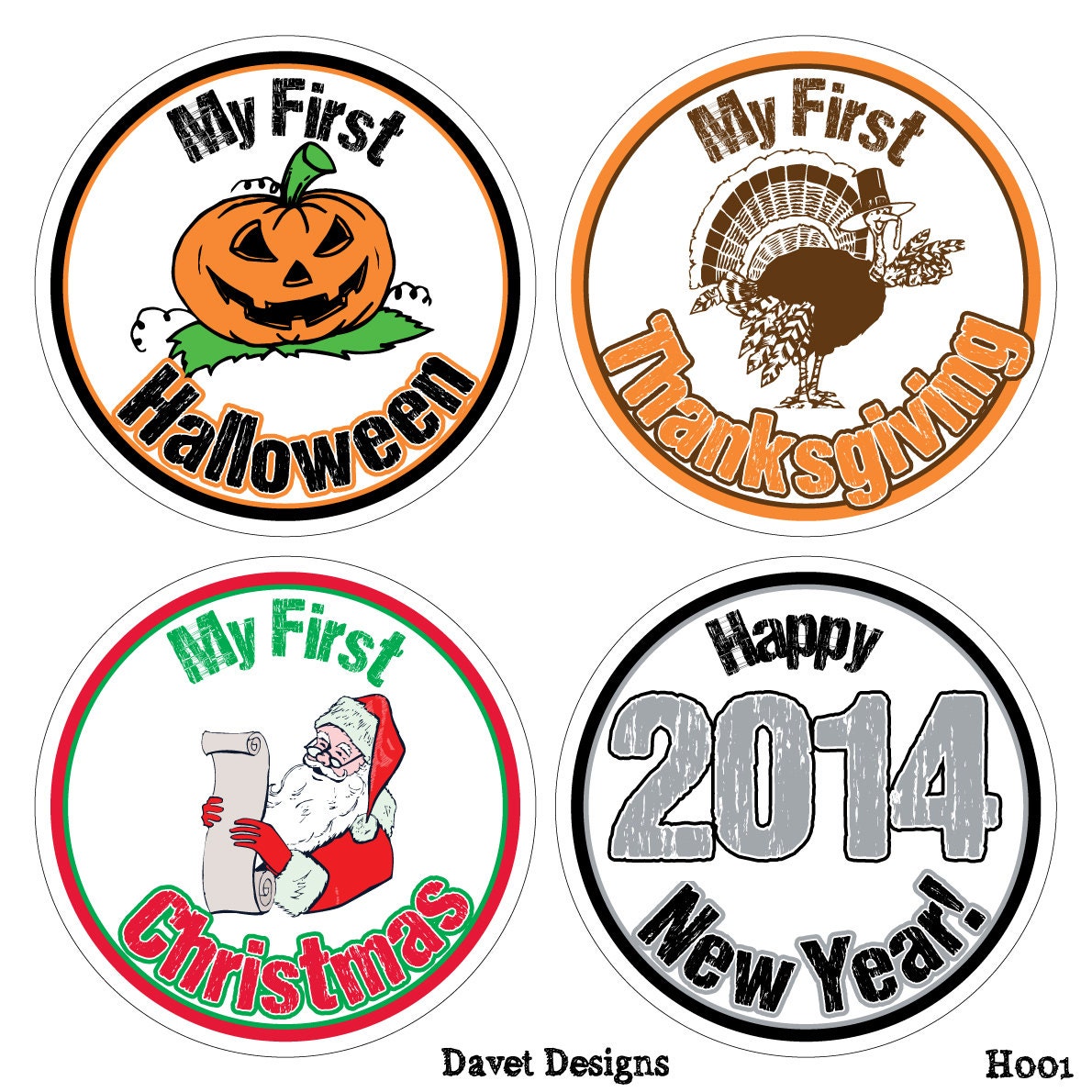 1 Holiday Onesie Waterproof Glossy Sticker - Choose your Holiday - H001
