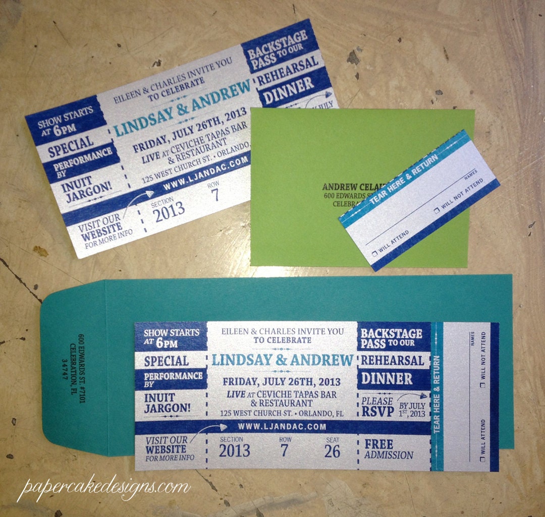 Concert Ticket Invitation with RSVP tear-off stub / Wedding / Birthday / Party
