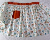 Vintage Apron Mid Century Mod Orange and Blue Seersucker