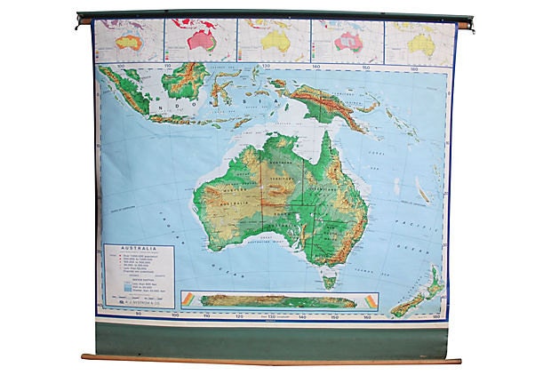Giant School Pull Down Map of Australia 5 ft x 5 ft