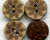 Coconut Wood Buttons Decorated Wooden Buttons 18mm (3/4 inch) Set of 4 /BT98
