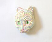 Pastel Cosmic Cat Sculpture Green Eyes