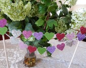 Valentine Mutli- Color Glittery Sparkle 1" Hearts -  Two strings - Cake Topper Banner -  Party, Love, etc.